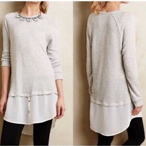 Anthropologie gray tunic chiffon layer top